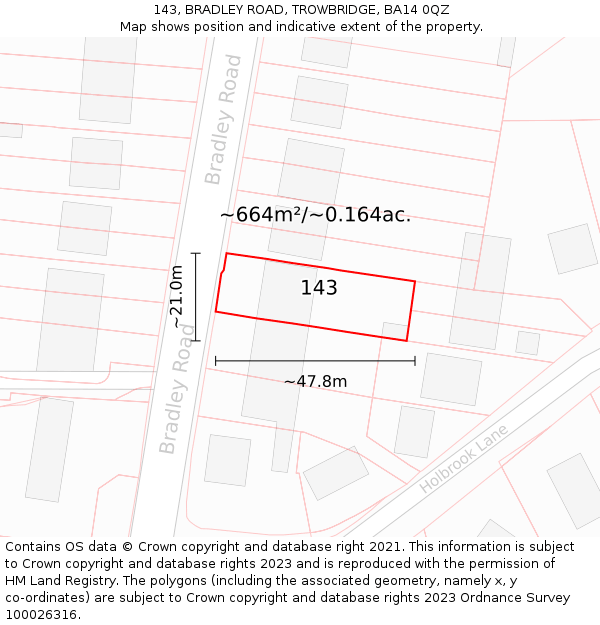 143, BRADLEY ROAD, TROWBRIDGE, BA14 0QZ: Plot and title map