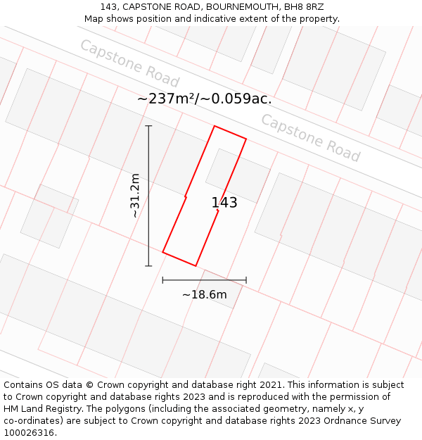 143, CAPSTONE ROAD, BOURNEMOUTH, BH8 8RZ: Plot and title map