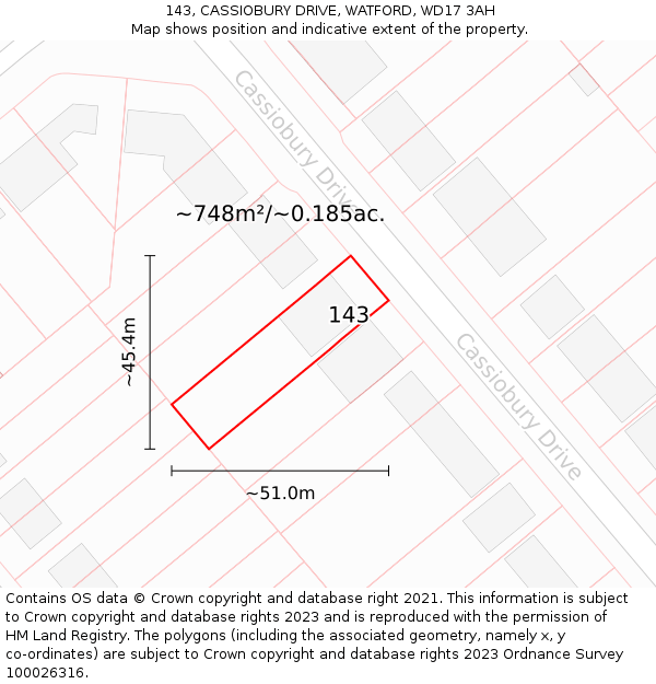 143, CASSIOBURY DRIVE, WATFORD, WD17 3AH: Plot and title map