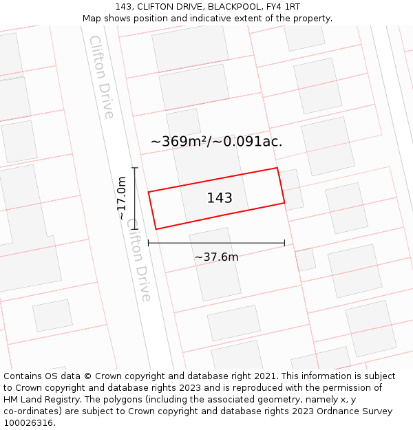 143, CLIFTON DRIVE, BLACKPOOL, FY4 1RT: Plot and title map