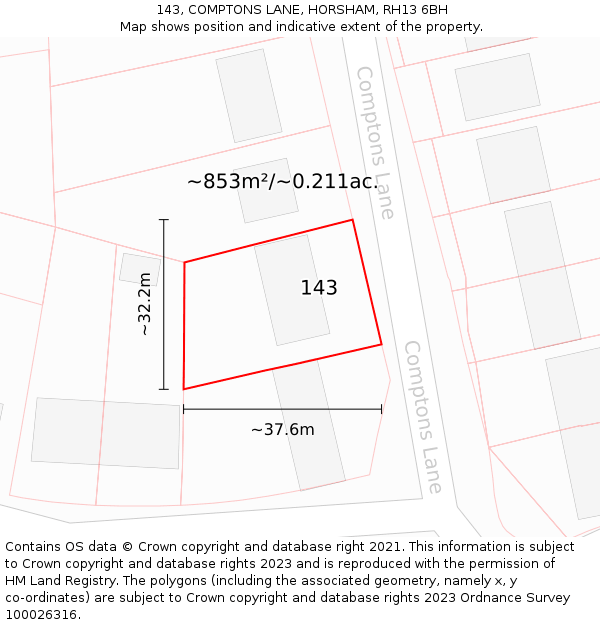 143, COMPTONS LANE, HORSHAM, RH13 6BH: Plot and title map