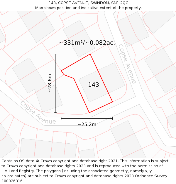 143, COPSE AVENUE, SWINDON, SN1 2QG: Plot and title map