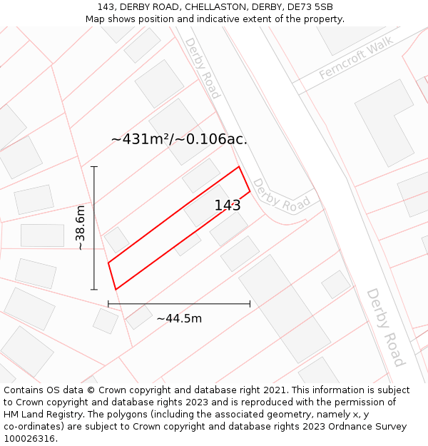 143, DERBY ROAD, CHELLASTON, DERBY, DE73 5SB: Plot and title map