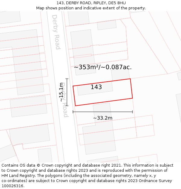 143, DERBY ROAD, RIPLEY, DE5 8HU: Plot and title map