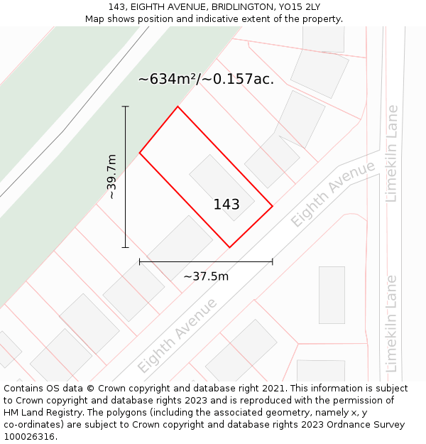 143, EIGHTH AVENUE, BRIDLINGTON, YO15 2LY: Plot and title map