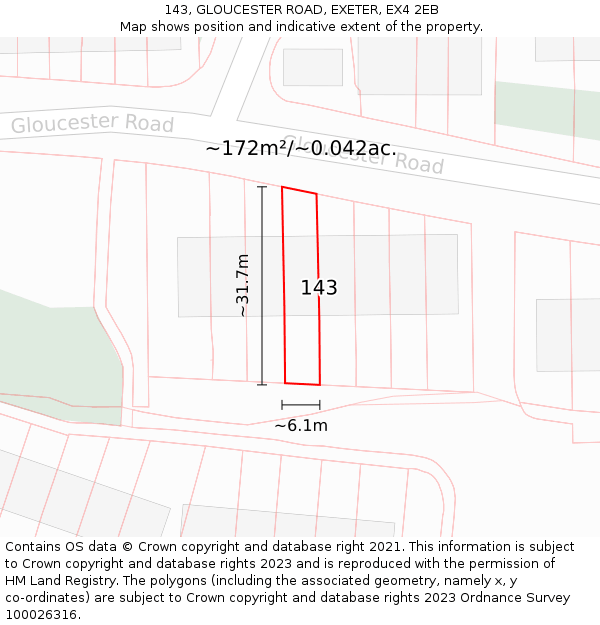 143, GLOUCESTER ROAD, EXETER, EX4 2EB: Plot and title map