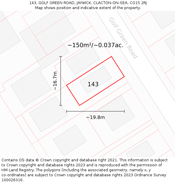 143, GOLF GREEN ROAD, JAYWICK, CLACTON-ON-SEA, CO15 2RJ: Plot and title map