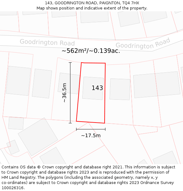 143, GOODRINGTON ROAD, PAIGNTON, TQ4 7HX: Plot and title map