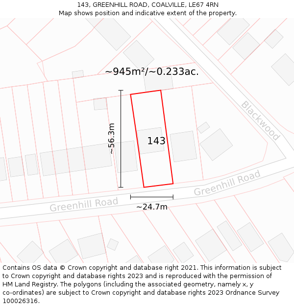 143, GREENHILL ROAD, COALVILLE, LE67 4RN: Plot and title map