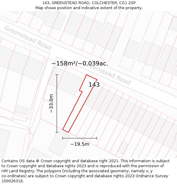 143, GREENSTEAD ROAD, COLCHESTER, CO1 2SP: Plot and title map