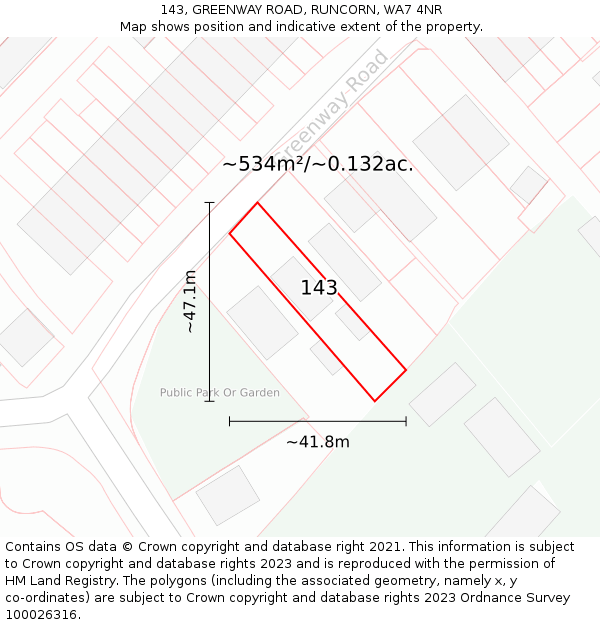 143, GREENWAY ROAD, RUNCORN, WA7 4NR: Plot and title map