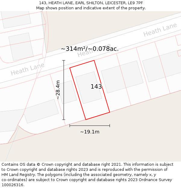 143, HEATH LANE, EARL SHILTON, LEICESTER, LE9 7PF: Plot and title map