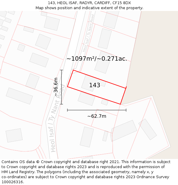 143, HEOL ISAF, RADYR, CARDIFF, CF15 8DX: Plot and title map