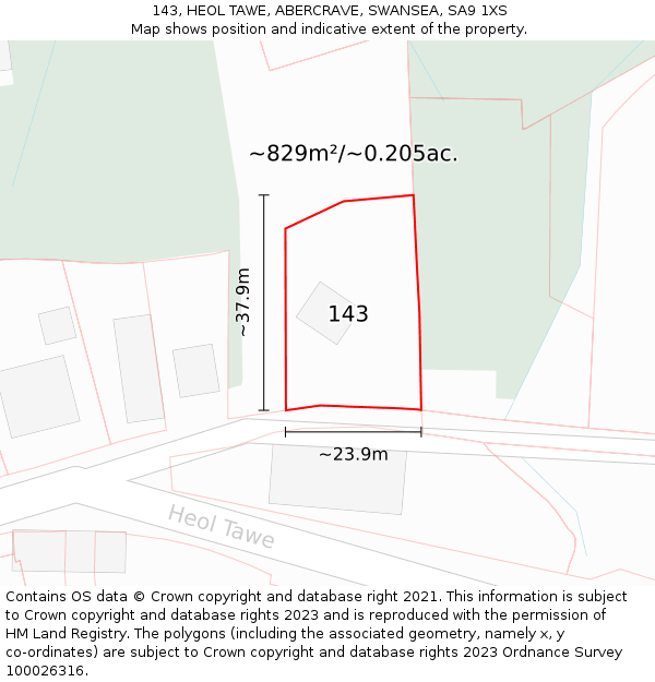 143, HEOL TAWE, ABERCRAVE, SWANSEA, SA9 1XS: Plot and title map