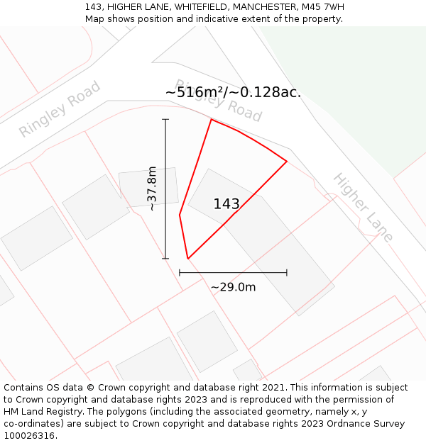 143, HIGHER LANE, WHITEFIELD, MANCHESTER, M45 7WH: Plot and title map