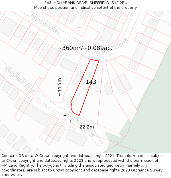 143, HOLLYBANK DRIVE, SHEFFIELD, S12 2BU: Plot and title map