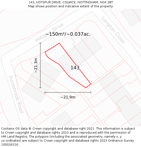 143, HOTSPUR DRIVE, COLWICK, NOTTINGHAM, NG4 2BT: Plot and title map