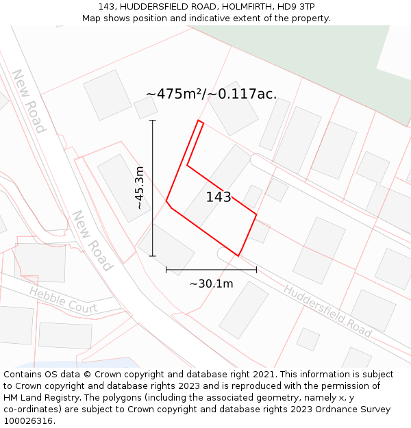 143, HUDDERSFIELD ROAD, HOLMFIRTH, HD9 3TP: Plot and title map