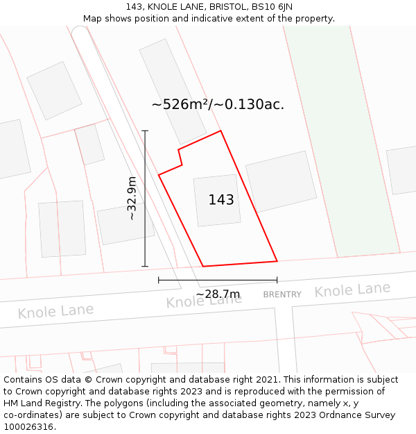 143, KNOLE LANE, BRISTOL, BS10 6JN: Plot and title map