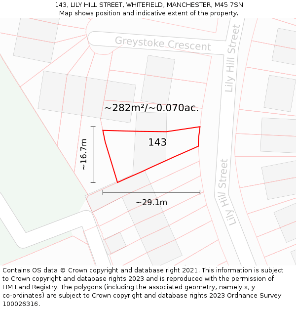 143, LILY HILL STREET, WHITEFIELD, MANCHESTER, M45 7SN: Plot and title map