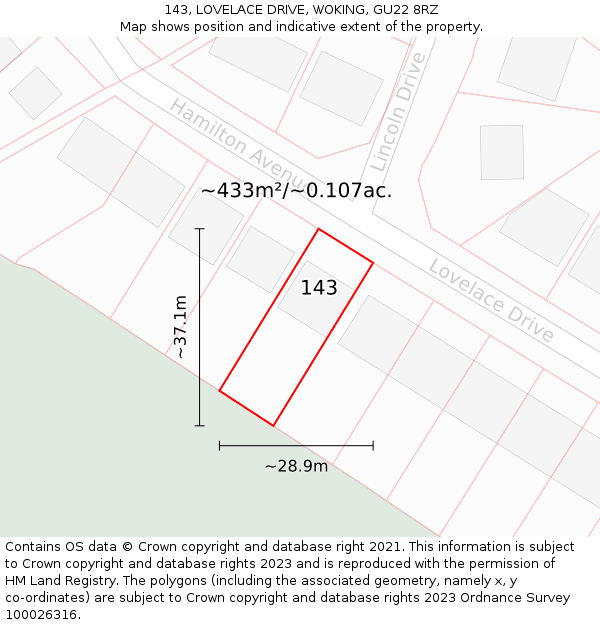 143, LOVELACE DRIVE, WOKING, GU22 8RZ: Plot and title map