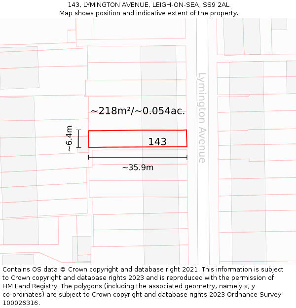 143, LYMINGTON AVENUE, LEIGH-ON-SEA, SS9 2AL: Plot and title map