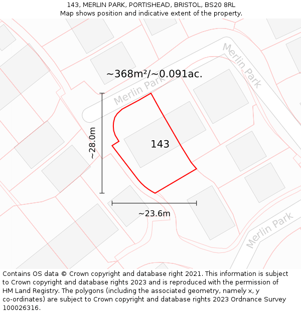 143, MERLIN PARK, PORTISHEAD, BRISTOL, BS20 8RL: Plot and title map