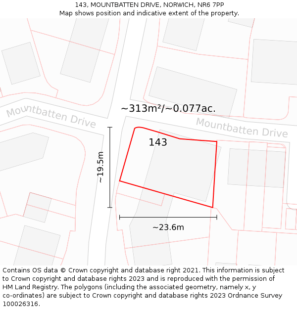 143, MOUNTBATTEN DRIVE, NORWICH, NR6 7PP: Plot and title map