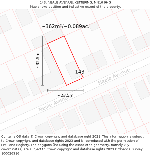 143, NEALE AVENUE, KETTERING, NN16 9HG: Plot and title map