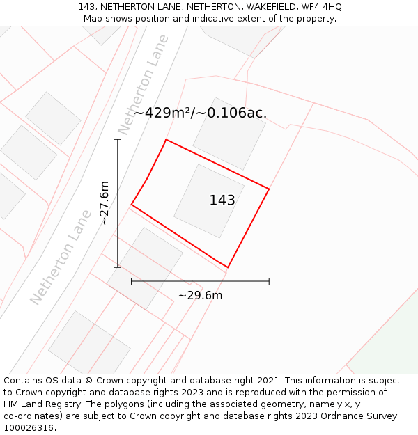 143, NETHERTON LANE, NETHERTON, WAKEFIELD, WF4 4HQ: Plot and title map