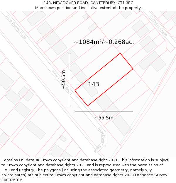 143, NEW DOVER ROAD, CANTERBURY, CT1 3EG: Plot and title map