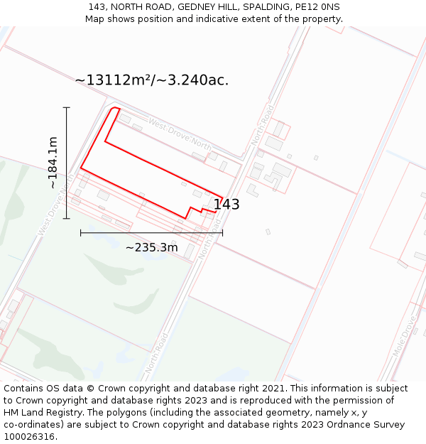 143, NORTH ROAD, GEDNEY HILL, SPALDING, PE12 0NS: Plot and title map