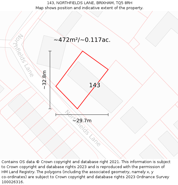 143, NORTHFIELDS LANE, BRIXHAM, TQ5 8RH: Plot and title map