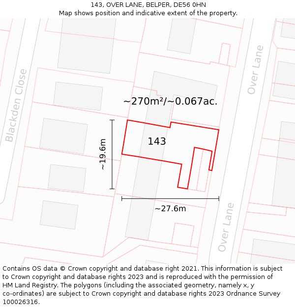 143, OVER LANE, BELPER, DE56 0HN: Plot and title map