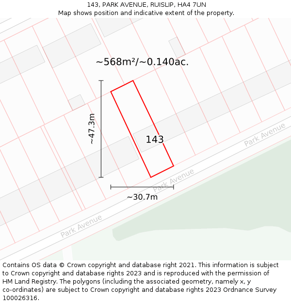 143, PARK AVENUE, RUISLIP, HA4 7UN: Plot and title map