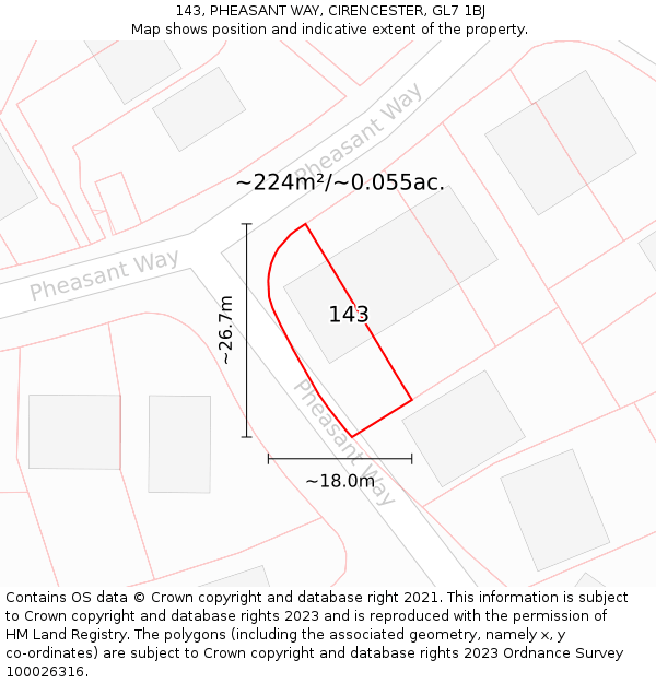 143, PHEASANT WAY, CIRENCESTER, GL7 1BJ: Plot and title map