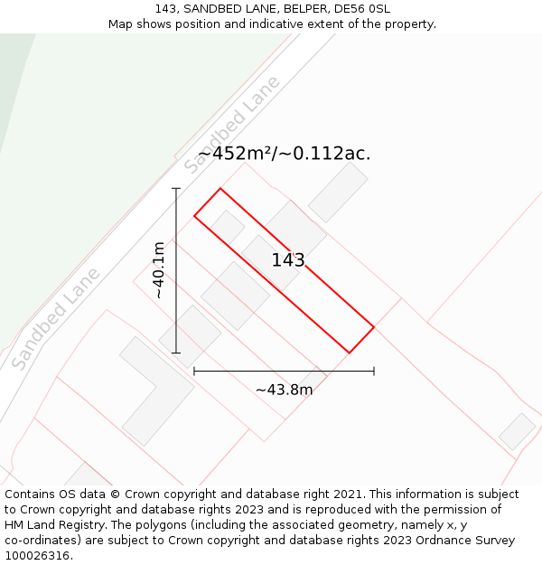 143, SANDBED LANE, BELPER, DE56 0SL: Plot and title map