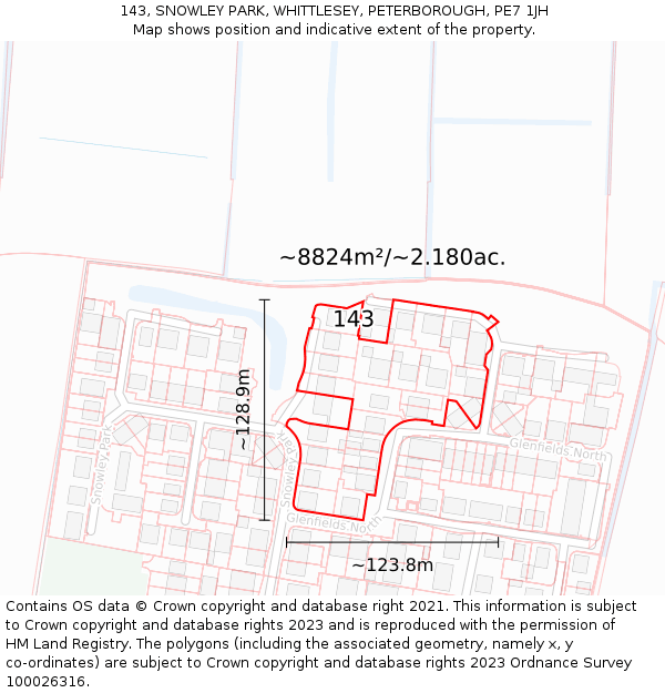 143, SNOWLEY PARK, WHITTLESEY, PETERBOROUGH, PE7 1JH: Plot and title map