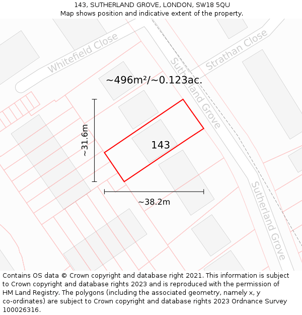 143, SUTHERLAND GROVE, LONDON, SW18 5QU: Plot and title map