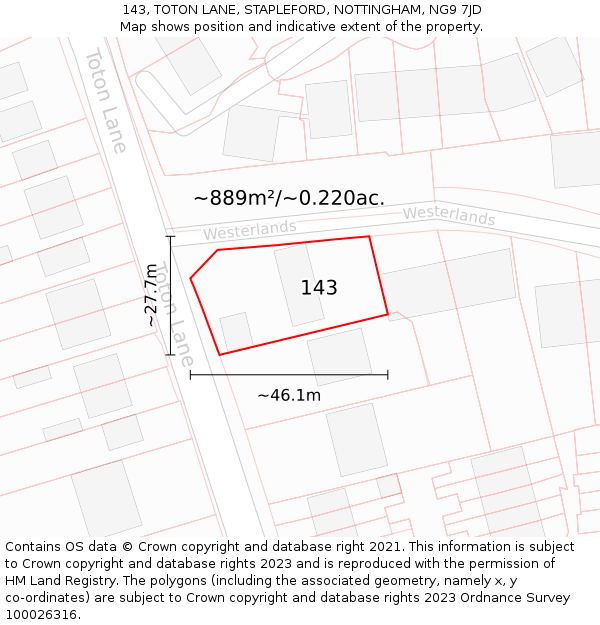 143, TOTON LANE, STAPLEFORD, NOTTINGHAM, NG9 7JD: Plot and title map