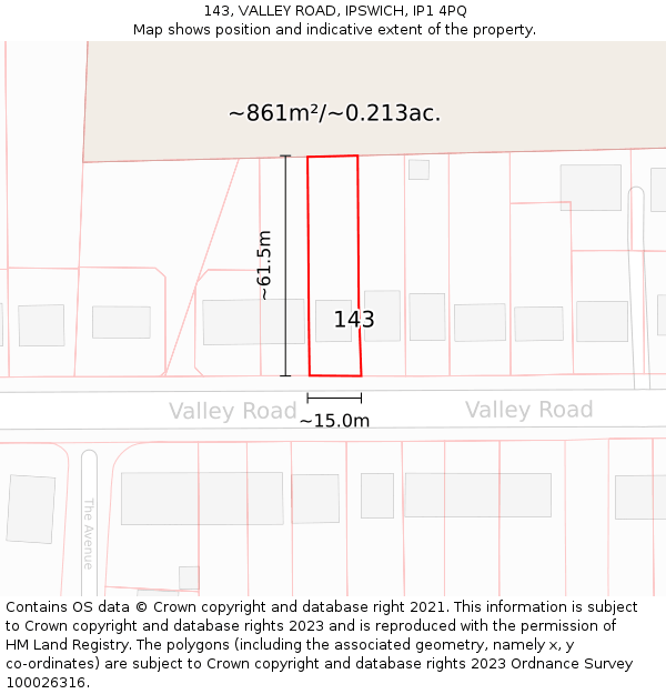 143, VALLEY ROAD, IPSWICH, IP1 4PQ: Plot and title map