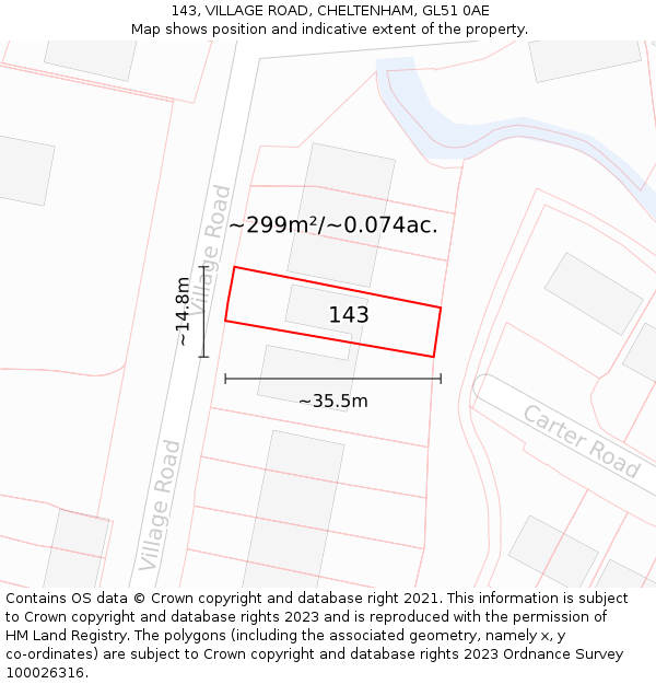 143, VILLAGE ROAD, CHELTENHAM, GL51 0AE: Plot and title map