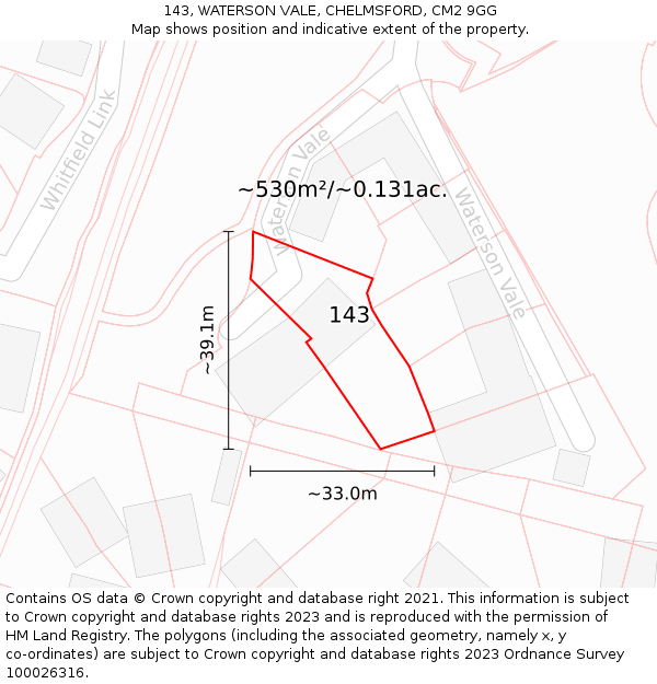 143, WATERSON VALE, CHELMSFORD, CM2 9GG: Plot and title map