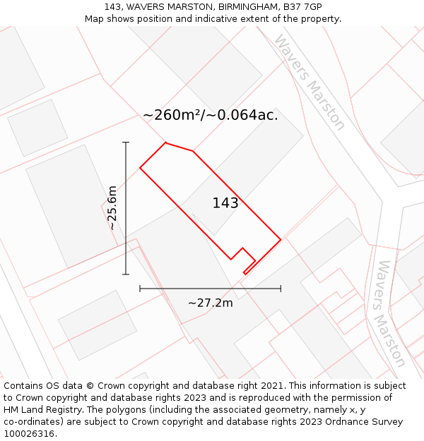 143, WAVERS MARSTON, BIRMINGHAM, B37 7GP: Plot and title map