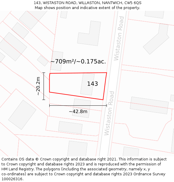 143, WISTASTON ROAD, WILLASTON, NANTWICH, CW5 6QS: Plot and title map