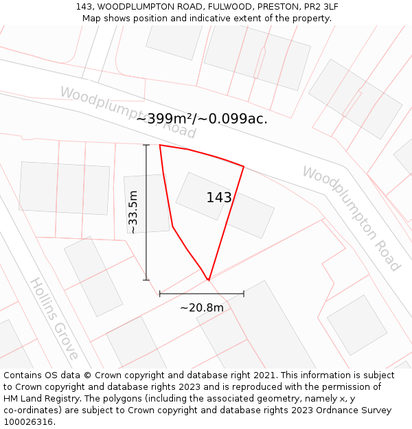 143, WOODPLUMPTON ROAD, FULWOOD, PRESTON, PR2 3LF: Plot and title map