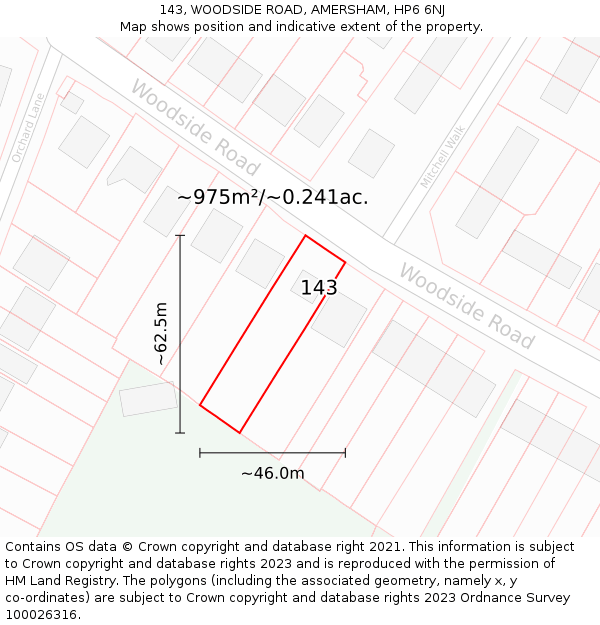 143, WOODSIDE ROAD, AMERSHAM, HP6 6NJ: Plot and title map