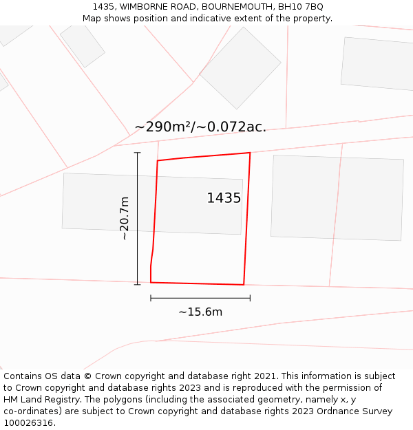 1435, WIMBORNE ROAD, BOURNEMOUTH, BH10 7BQ: Plot and title map