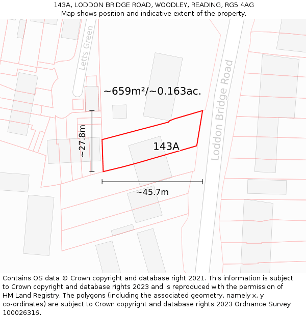 143A, LODDON BRIDGE ROAD, WOODLEY, READING, RG5 4AG: Plot and title map