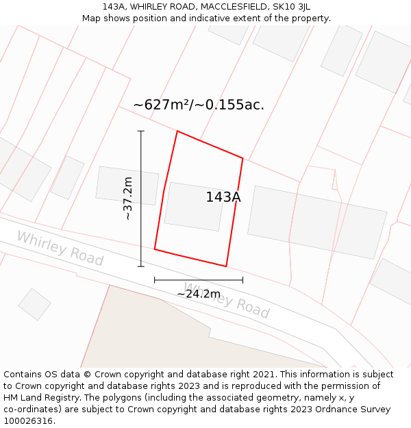 143A, WHIRLEY ROAD, MACCLESFIELD, SK10 3JL: Plot and title map